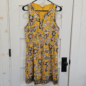 Yellow Floral Dress with Cinched Waist